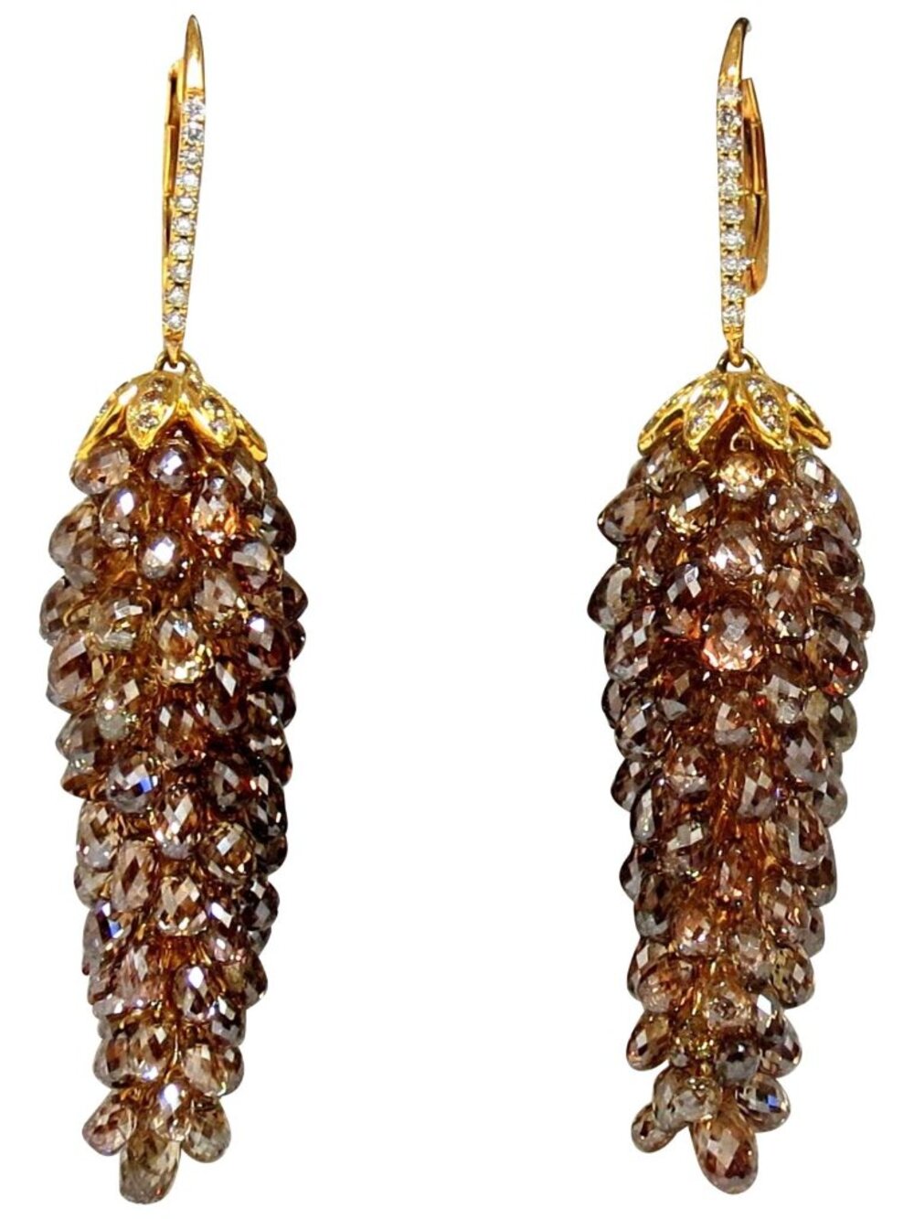 60.15ct Natural Fancy color briolette diamond dangle earrings 18kt*